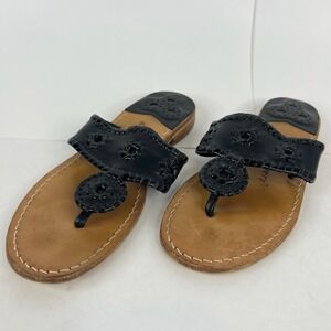Jack Rogers Jacks Flat Sandals Black Patent Leather Thong Women-8M-G-12